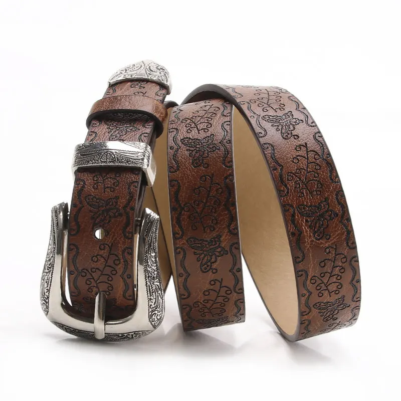 Cintura in pelle PU stampata per donna Accessori jeans retrò gotici Cintura Tendenza moda Y2k Cintura con fibbia ad ardiglione in metallo per ragazze