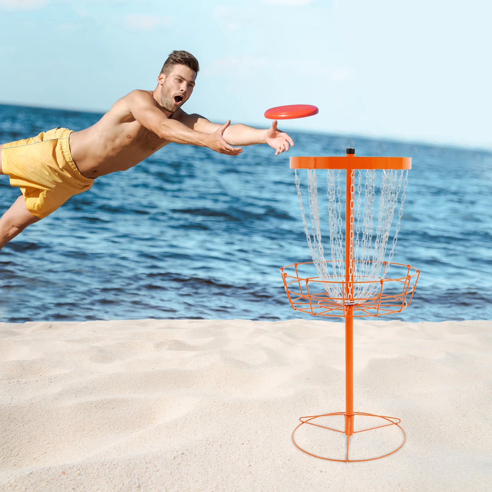 

Disc Golf Basket Disc Golf Training Stand 24 Chain Portable Disc Golf Target for Golf Game Flying Disc Camping Outdoor