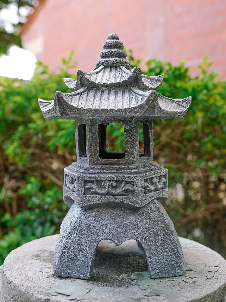 Table top ornament resin handmade stone tower modeling Chinese retro palace flower gardening outdoor floor landscaping ornament