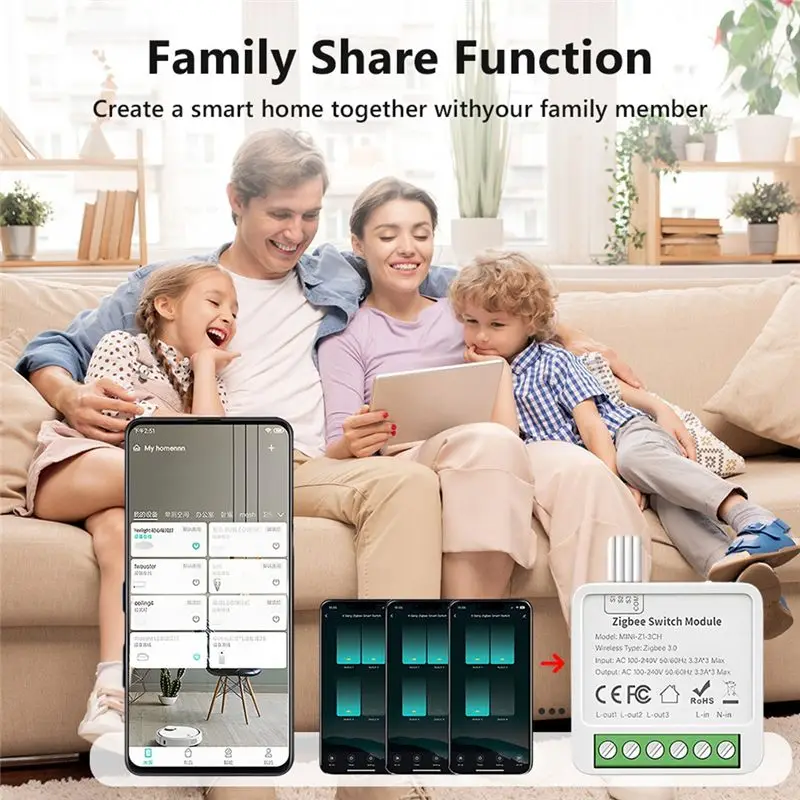 A74E-Tuya Zigbee 3 CH DIY Smart Switch 3-Way Control Light Relay Smart Life Wireless Remote Control Zigbee Switch Module