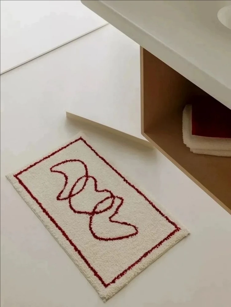 

Minimalist Abstract Line Heart Tufting Bathroom Mat Soft Rug Bedroom Carpet Doormat Floor Mat Anti Slip Rug Aesthetic Home Decor