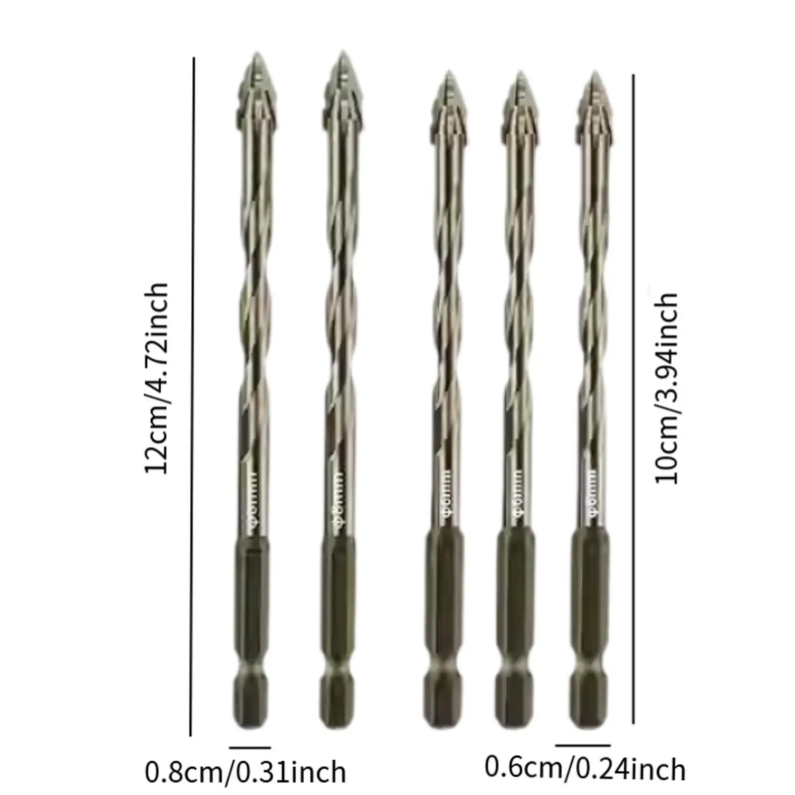 5x Four Flute Sawtooth Eccentric Drill Bits Sturdy for Metal Concrete Tile