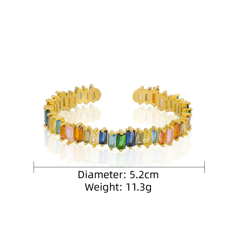 2023 Fashion Luxury Multicolor Zircon Geometric Golden Bangle Women Jewelry Fashion Open Adjustable Charm Bangles Bracelet