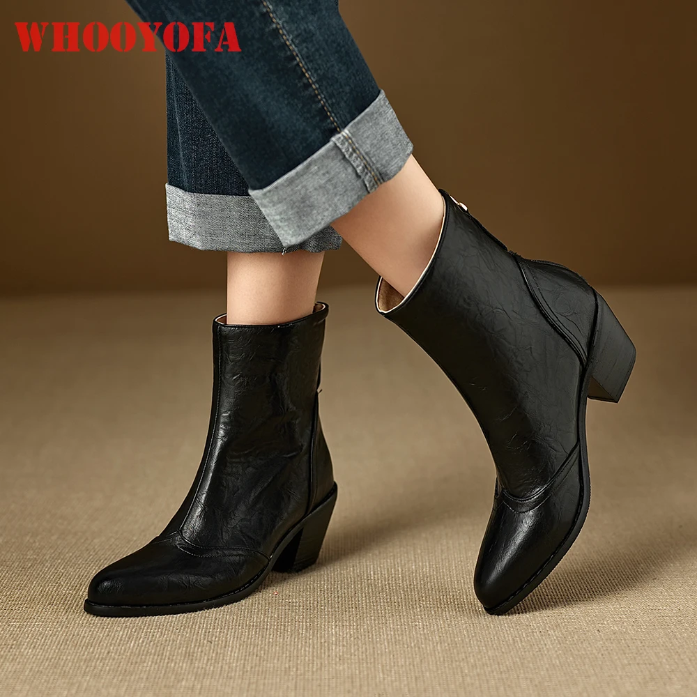

Winter New Comfortable Brown Black Women Ankle Boots Pointed Toe High Block Heel Lady Shoes Plus Small Big Size 11 32 43 46