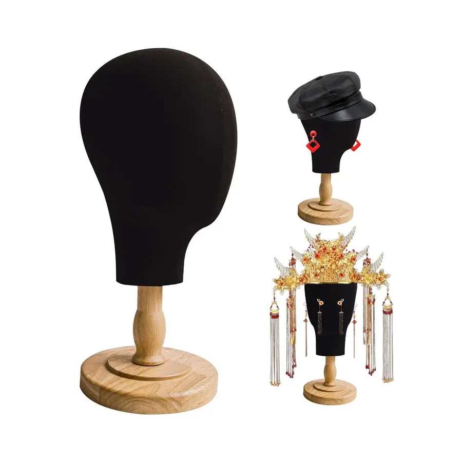 

Черная голова манекена для париков, шляп, 21-дюймовая голова мехового костюма, держатель для шляп со съемной деревянной подставкой, профессиональная холщовая головка
