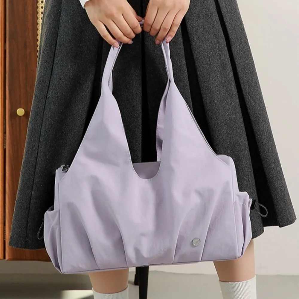 Simple Large Capacity Shoulder Bag Waterproof Soft Handbag Zipper Closure Solid Color Tote Bag Work