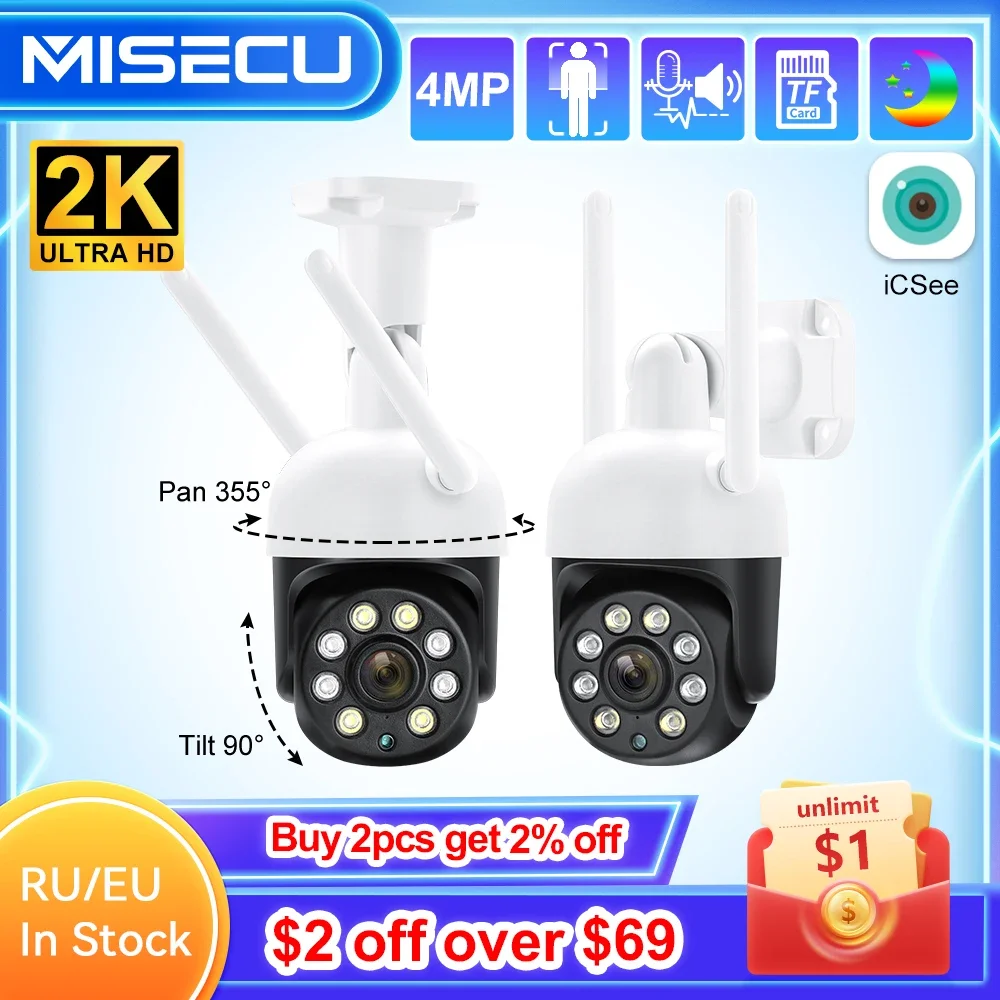 

MISEC HD 4MP PTZ Wifi Wireless IP Camera Outdoor Human Detect Two Way Communication Security Surveillance Color Night Vision