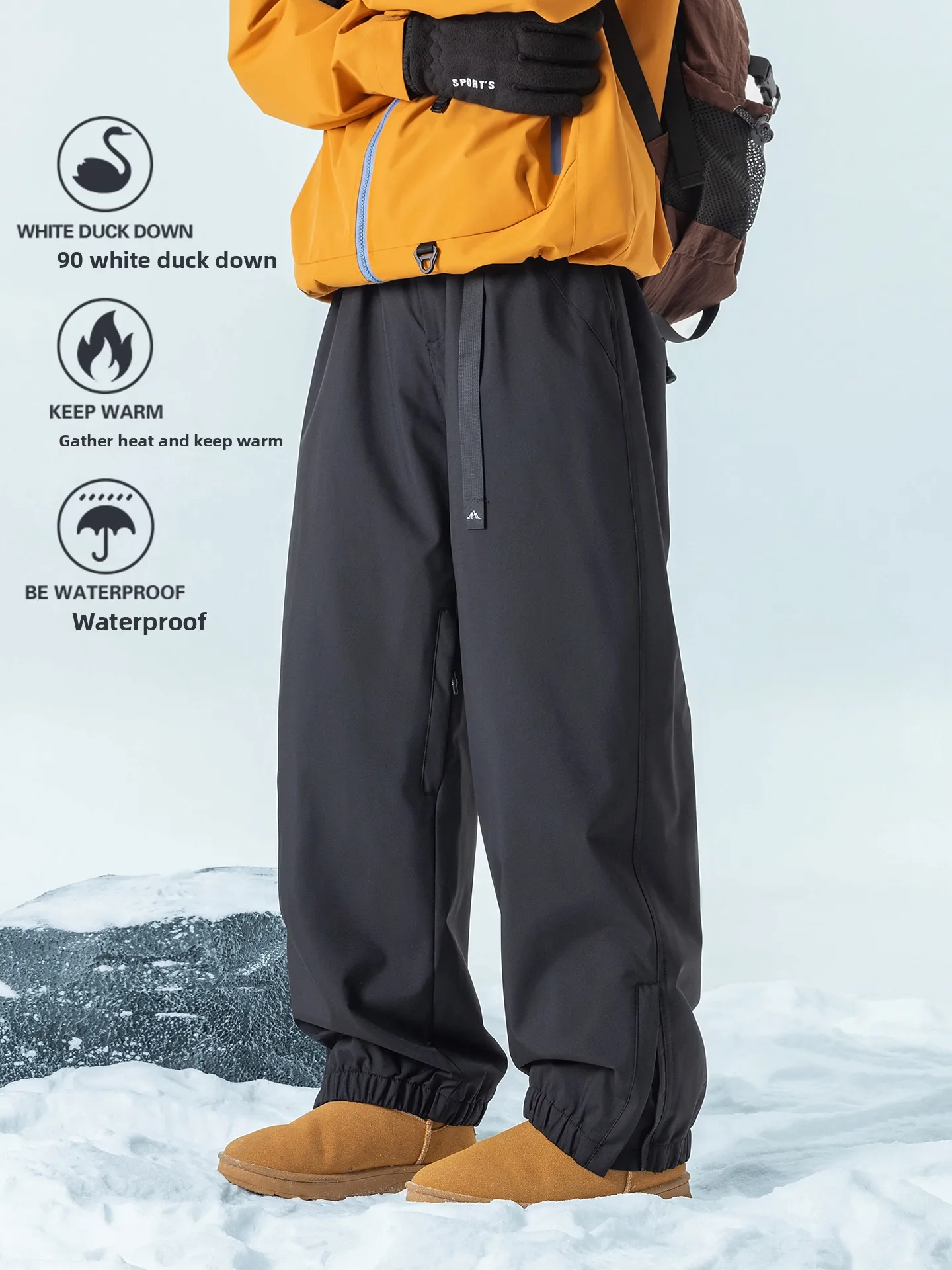 

Утепленные пуховые лыжные брюки для экстремальных холодов, водонепроницаемые, для путешествий по снежной местности, теплые, молодежные, повседневные, длинные брюки для мужчин и женщин