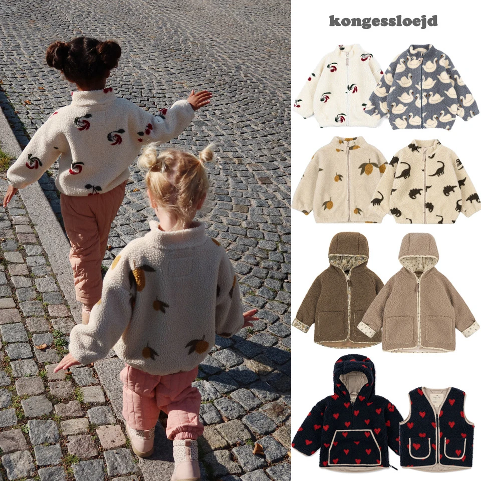 KS Winter Baby Girls Boys Lambswool Cherry Jackets Kids Clothes Sequin Cartoon Panda Outerwear for Boys Children's Coats 1-9Yrs