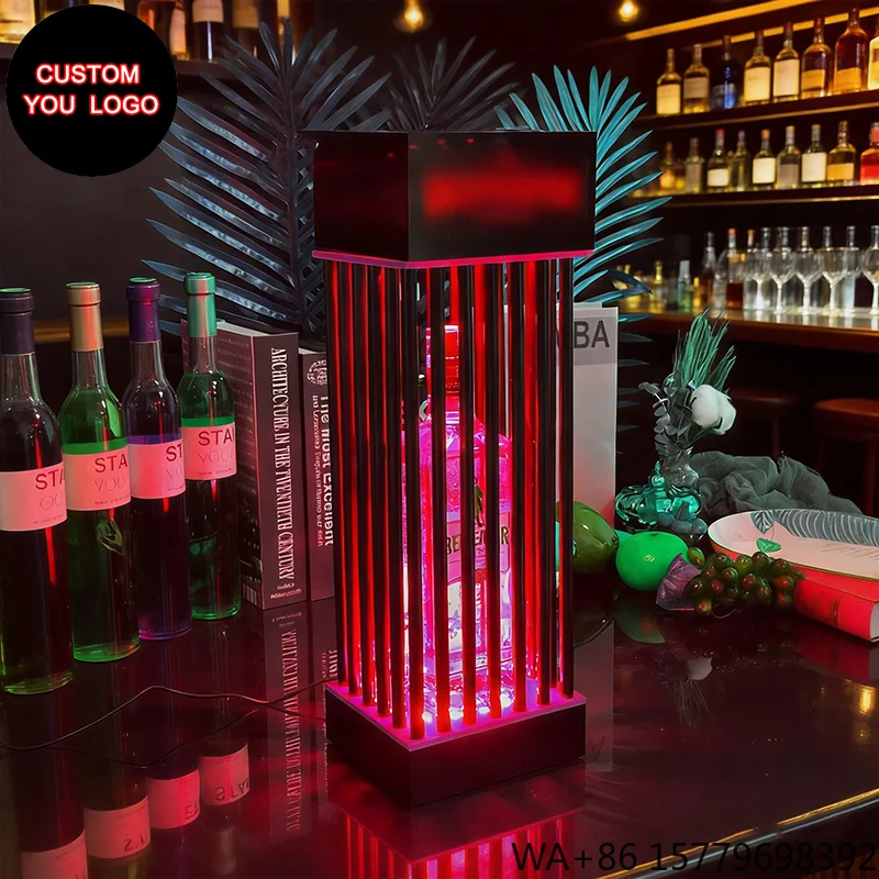 Custom LED Logo Metal Bottle Glorifier Display Stand Illuminated Wine Bottle Presenter for Bar Nightclub Hotel