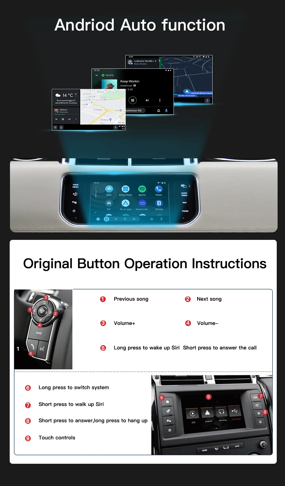 AUTOABC Kabelloses Carplay Android Auto für Land Rover Jaguar Bosch Discovery 4 Aurora Freelander 2 XE XF XJ Airplay – Detail 8
