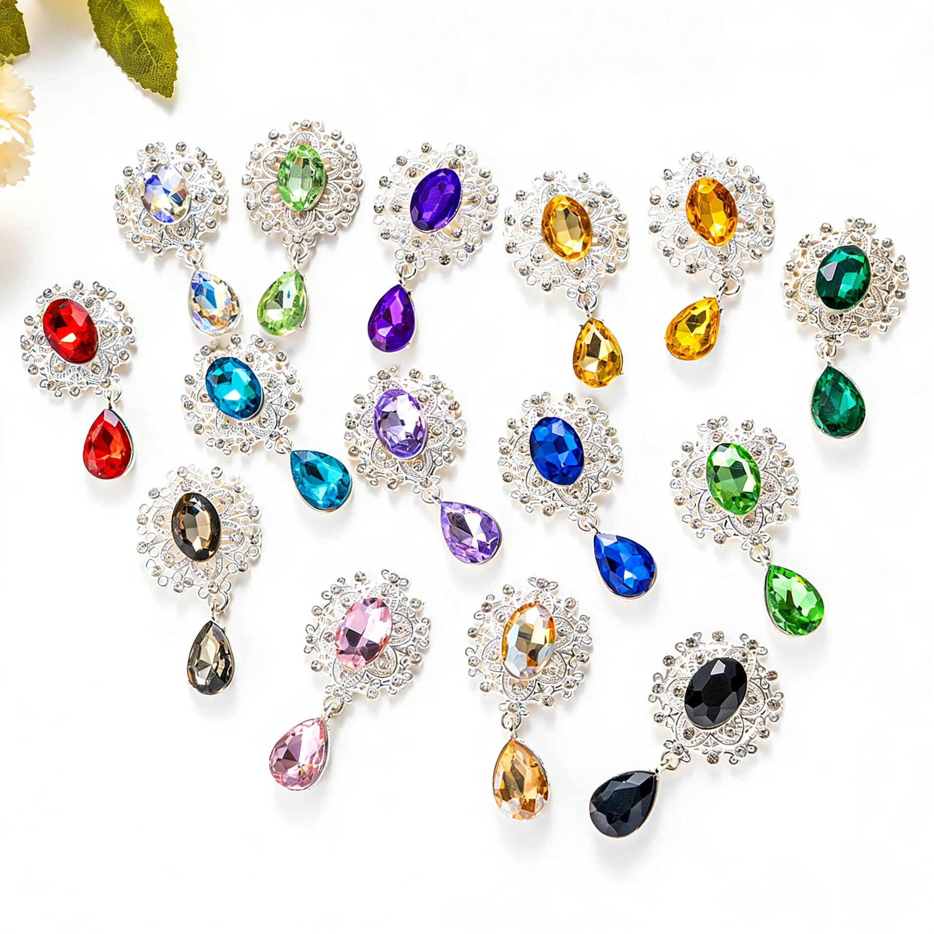 Alloy Electroplated Water Drop Pendant Oval Flower Tray Water Rhinestone Jewelry Accessories For DIY Handmade Crafts