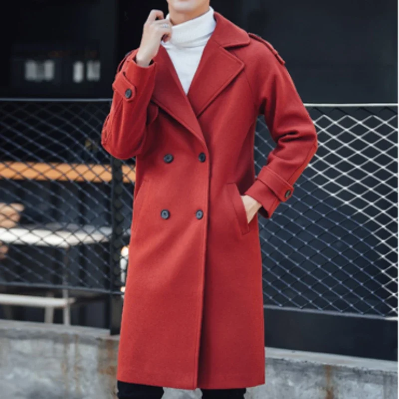 

Autumn/winter Men's New Trench Coat Trend Wool Solid Color Suit Collar Coat Men's Long Trench Coat In Large Woollen Fabric