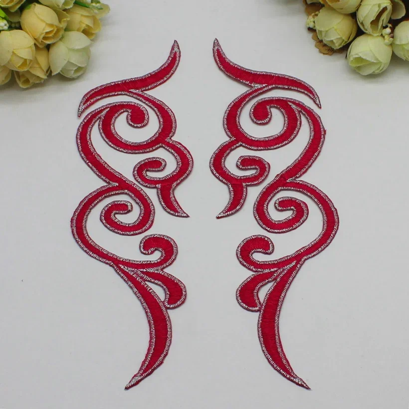 1 Pair Iron On Embroidery Patches Applique Mirror Pairs Windy Flower 3d Flower Budges 17*6cm