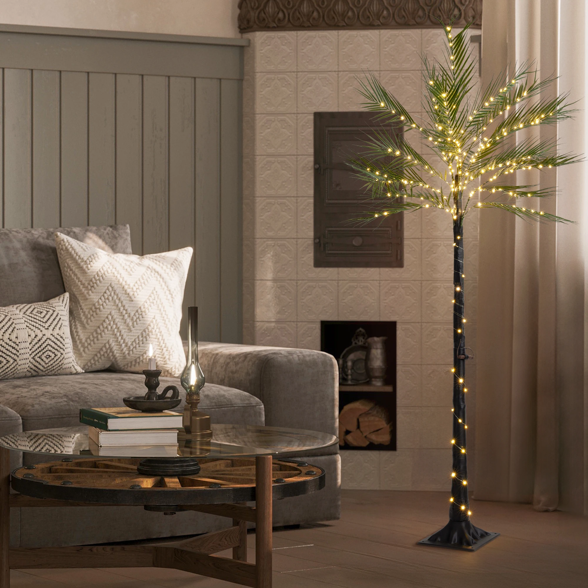 شجرة نخيل فينيكس صناعية بطول 6 أقدام مع أضواء - شجرة استوائية وهمية واقعية مع 15 ورقة قابلة للتعديل للديكور الخارجي/الداخلي #4