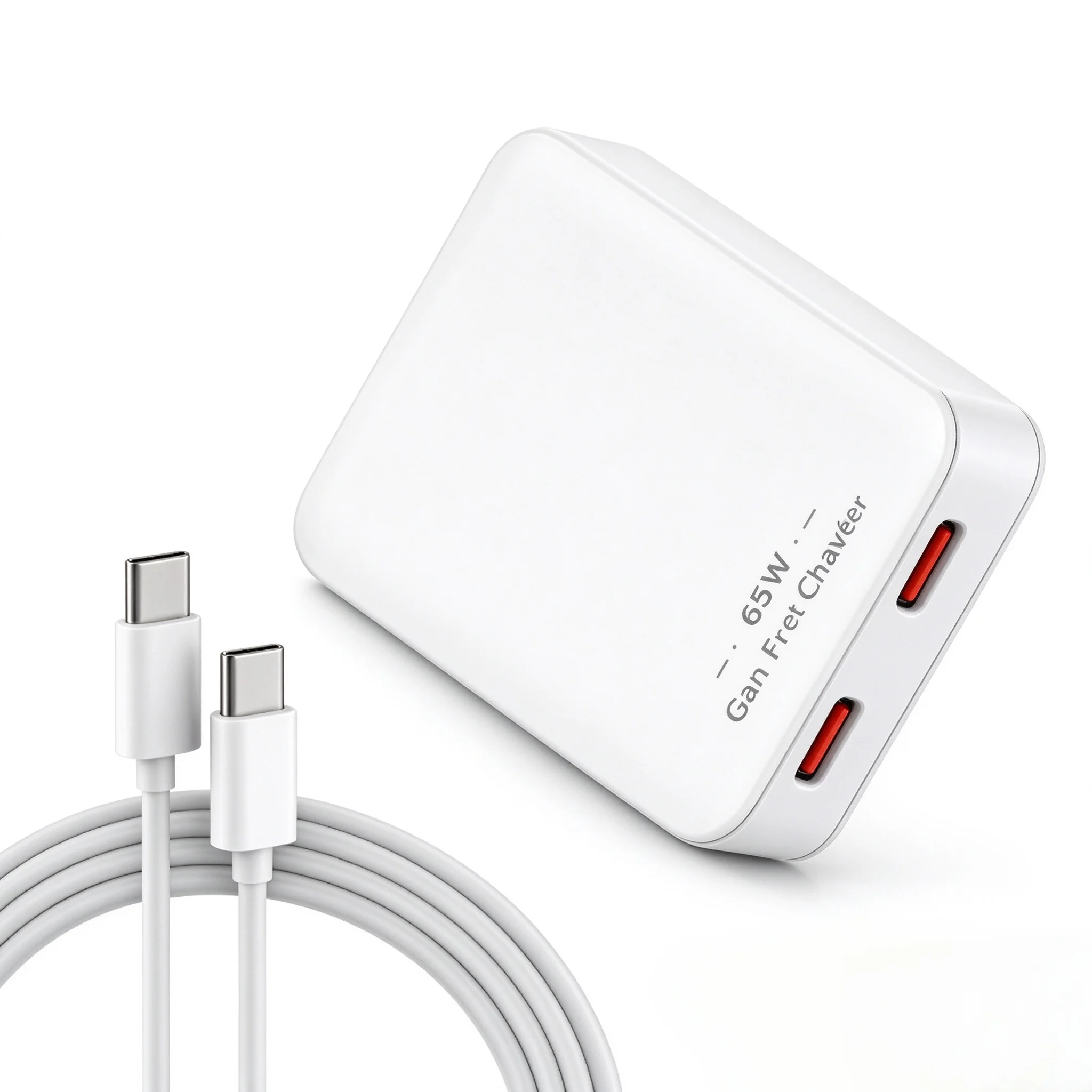 65W Fast Charger Dual 2 Type-C Ports Wall Power Adapter US Plug Portable Travel Charger Comes with Type-C to Type-C Cable for Laptop Phone Tablet