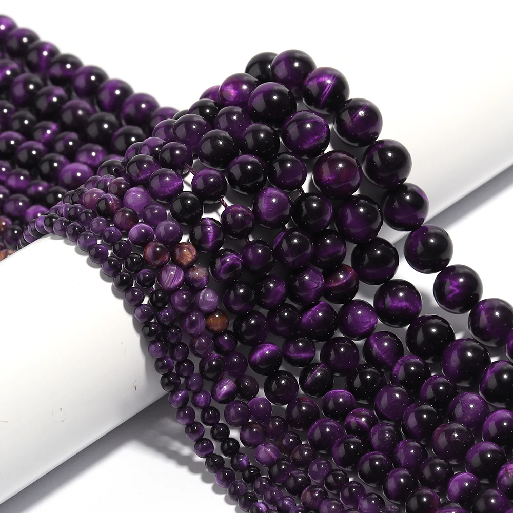 

4/6/8/10/12 мм фиолетовые бусины из камня тигрового глаза, высокое качество, свободные круглые бусины из драгоценного камня для DIY, модный браслет, ожерелье