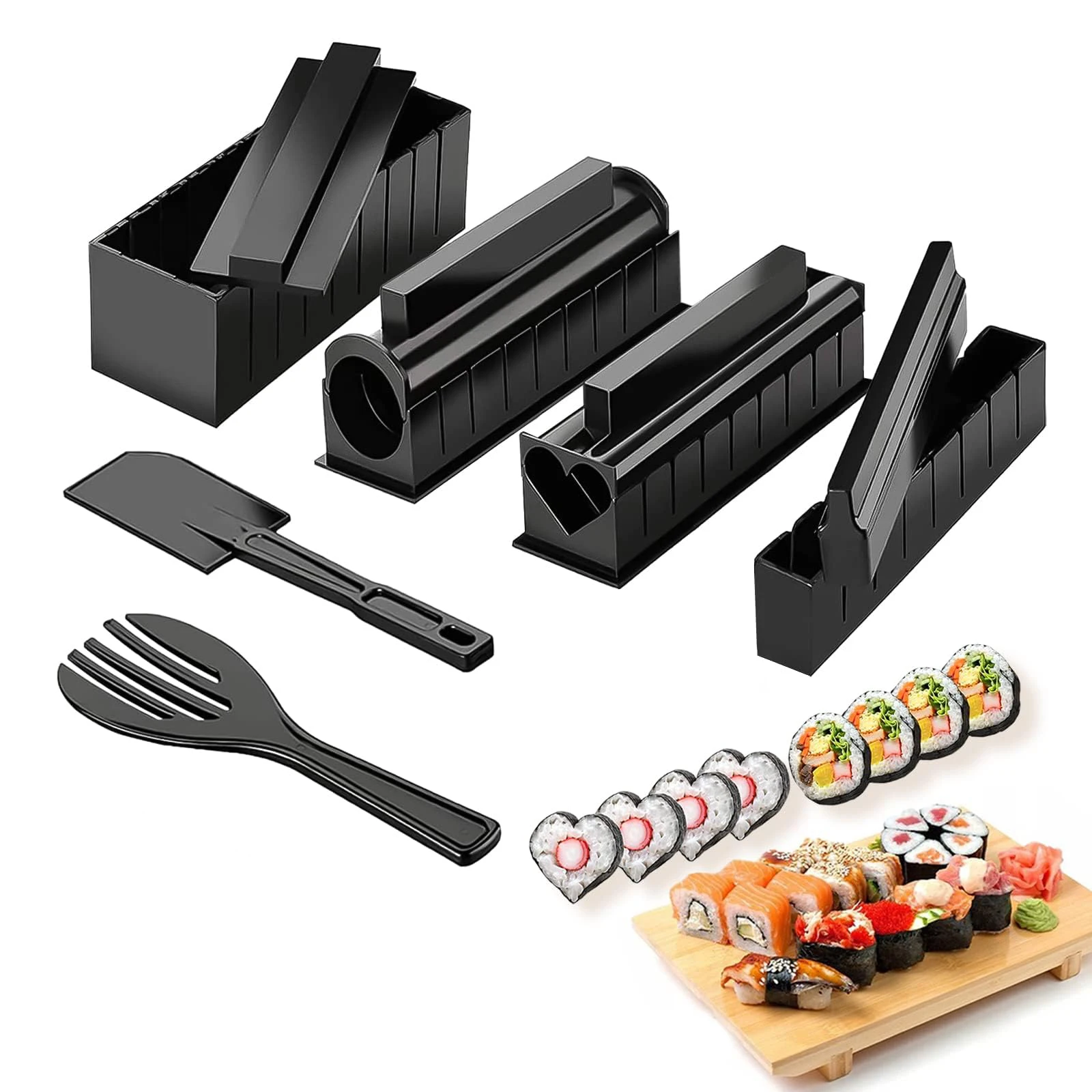 Kit de fabricación de Sushi, molde en rollo de pastel de bola de arroz japonés, herramienta de fabricación de Sushi casera Diy, herramientas multifuncionales de plástico para hacer Sushi