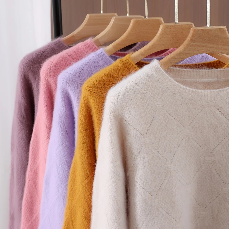 

Осень/зима, новый норковый кашемировый свитер, женская рубашка с круглым вырезом, свободный толстый теплый вязаный топ