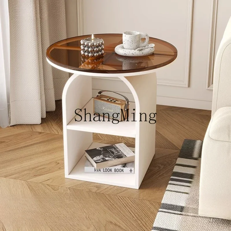 ZYYcreamスタイルのリビングルーム用ソファの端に置く、少数の錬鉄製の丸いガラス製コーヒーテーブル