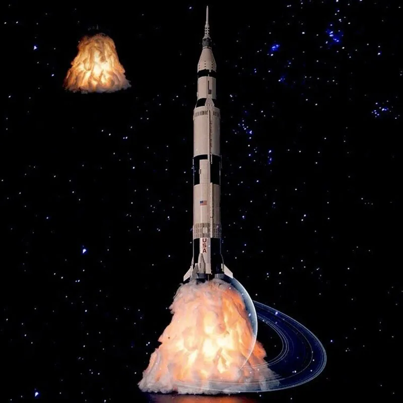 قاعدة حامل عرض أكريليك ذاتية الصنع لـ LEGO V 21309 أو V 92176، لهب العرض لنموذج مكعبات بناء ناسا أبولو زحل