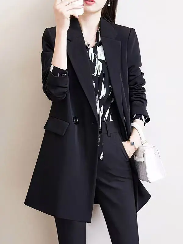 Casual Black Suit Jacket Women's Spring Autumn Large Size High Waist Long Sleeve Korean Style Commute High Quality Outerwear