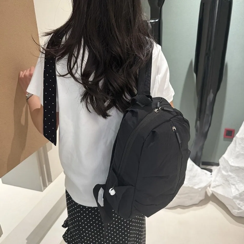 Casual Pleated Nylon Backpack Solid Color Large Capacity Rucksack Durable Lightweight Student School Bag Commute