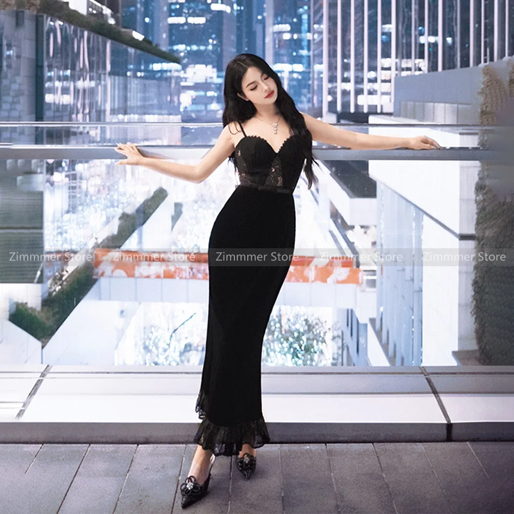 

High quality! 2024 early spring new temperament celebrity style black velvet Slim package hip sexy halter dress female