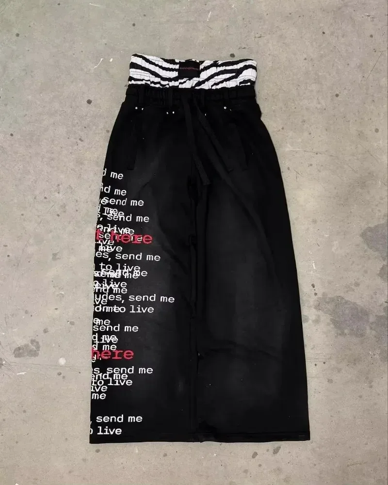 Y2K الرجال السراويل الأمريكية Harajuku مزدوجة مطرزة رسالة الخصر Sweatpants القوطي الهيب هوب الرجال النساء موضة عادية واسعة الساق الجينز