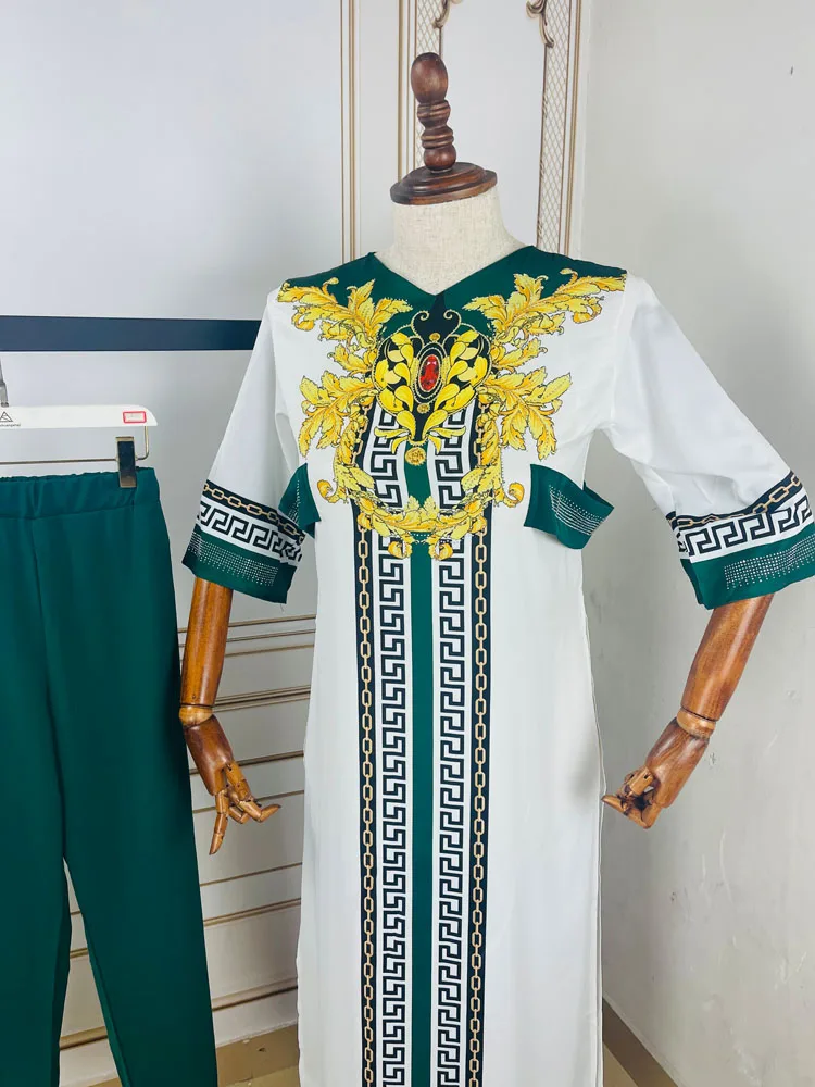 2023 High Quantity Materical  African Sexy New Design Long ChiffonTop With Cotthon  Pants 2 Pieces For Lady