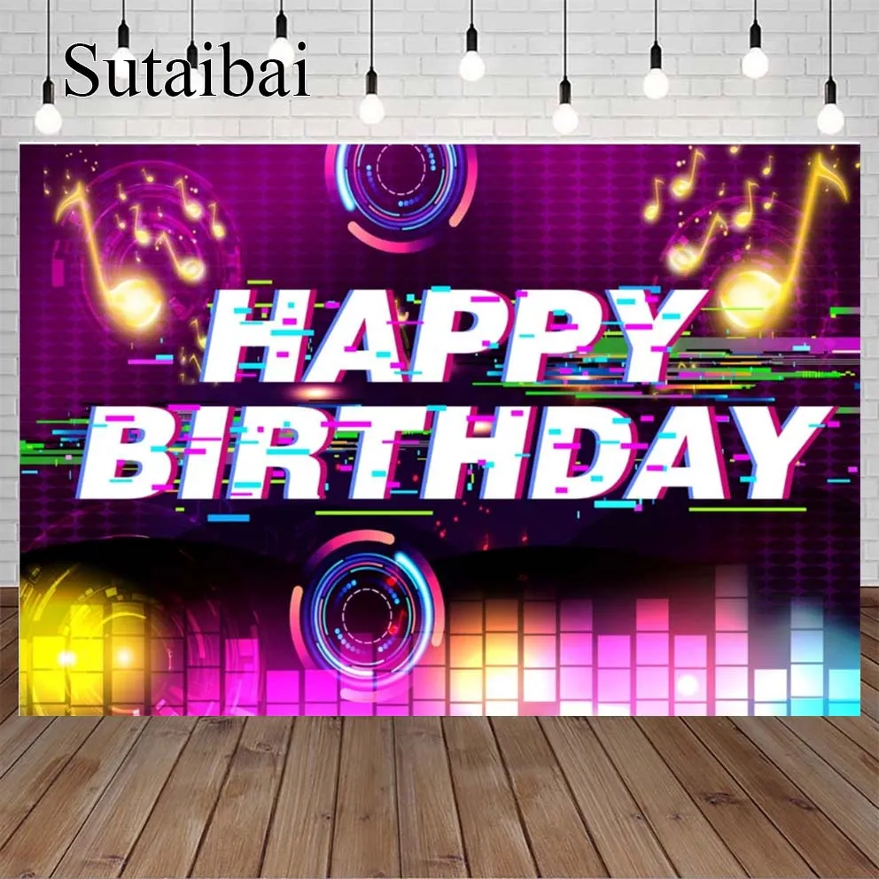 Musical Theme Birthday Party Banner Photography Backdrop Large Birthday Musical DJ Short Video Party Cake Table Decorations