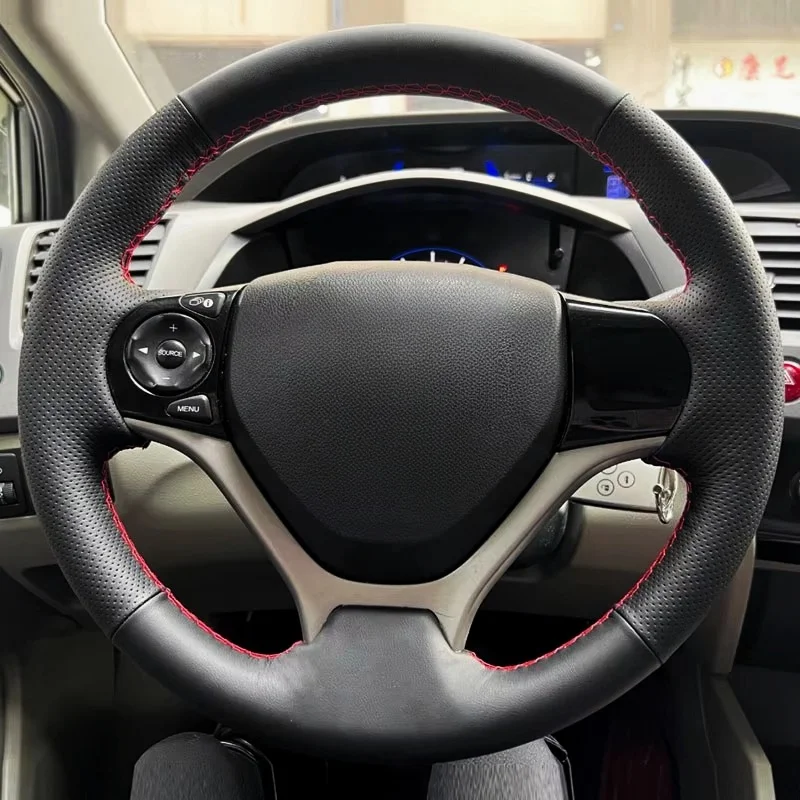 Hand Braid Car Steering Wheel Cover Protection Soft Perforated Microfiber Leather Trim For Honda Civic 9th 2012 2013 2014 2015