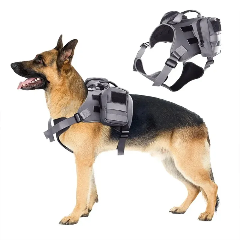 Dog Harness With Side Pockets Backpack Outdoor Adjustable Pet Saddle Bag for Dog Hiking Travel Tactical Bag