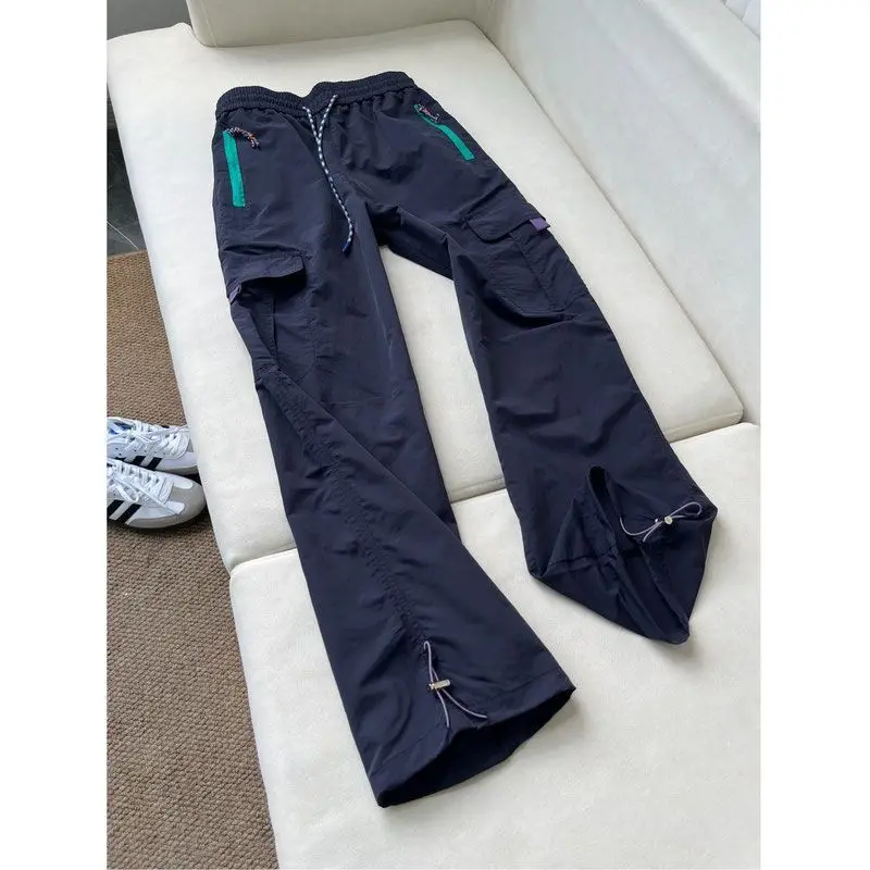 

Cargo Trousers Men's Zipper Multi-pocket Navy Blue Sporty Quick-drying Pleated Paratrooper Straight-leg Slacks Joggers Pants