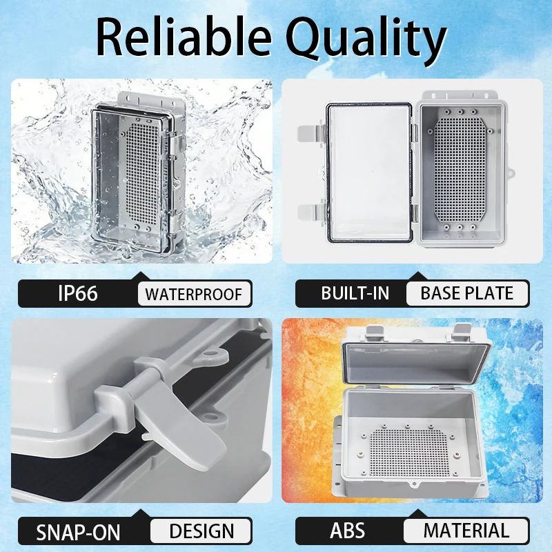 Imagen 6: Caja de Distribución Electrónica para Exteriores con Cubierta Impermeable IP66 Gris/Transparente, con Orejetas y Bisagras de ABS