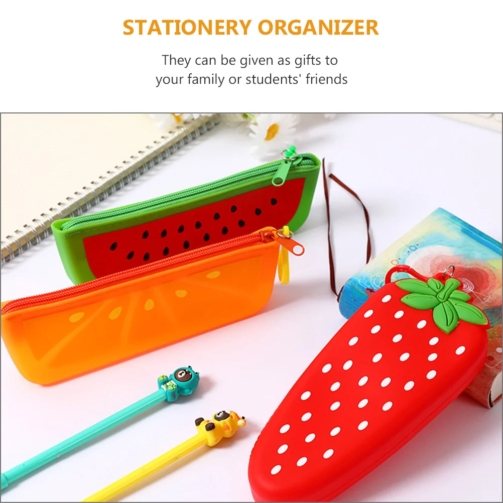 

2Pcs Stationery Pouch Silicone Material Washable Large Capacity Pen Storage Pouch Convenient for Students Friends