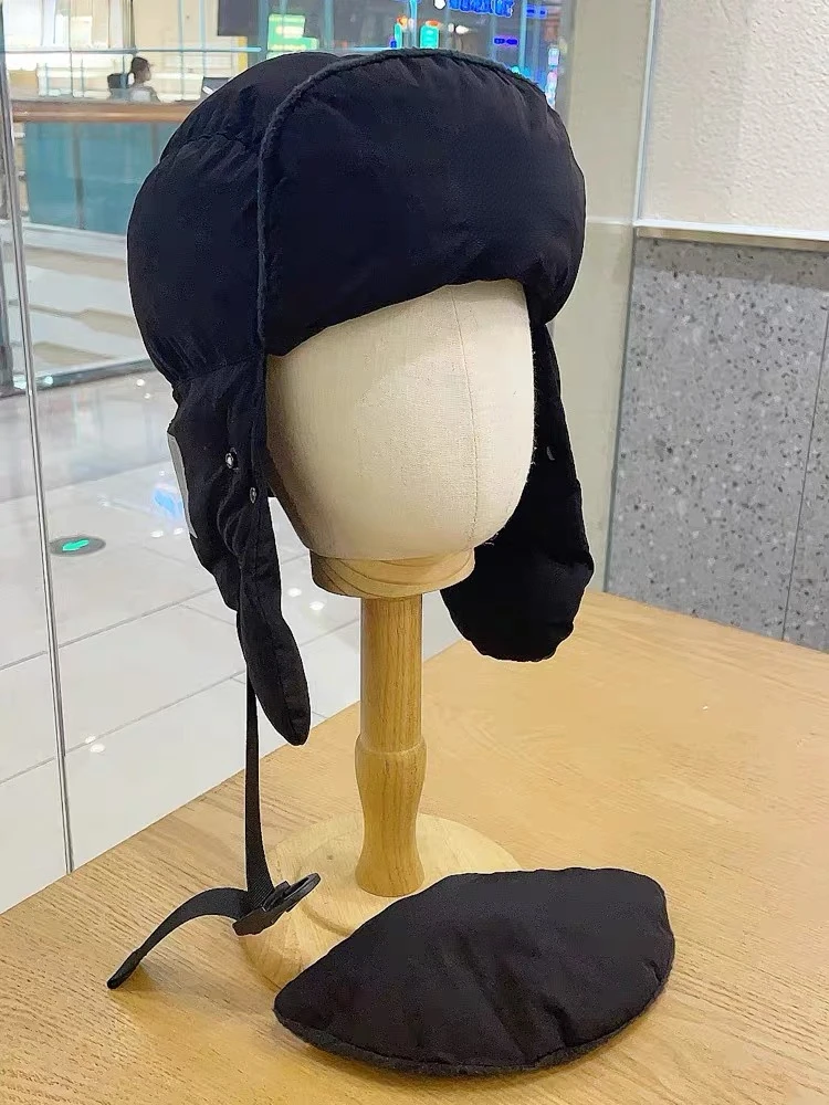 Korea Reflective Bomber Hat Men Women Japanese Minimalist Down Jacket Cotton Ear Protection Hat Winter Mask Windproof Ski Hat