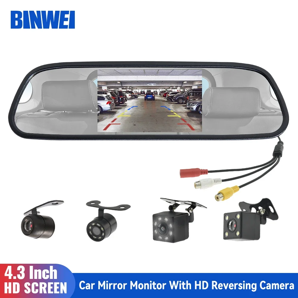 BINWEI 4.3 Inch Car Rear View Mirror Monitor Waterproof Night Vision Reversing Camera with HD Screen Vehicle Rearview Display