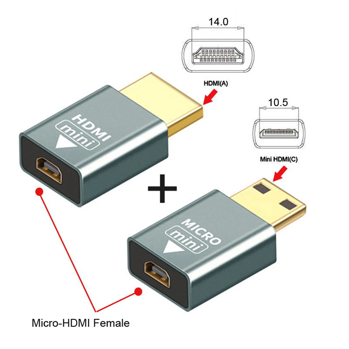 CY 2pcs/set & HDTV 1.4 Male Micro HDTV Female to Mini Male Compatible Adapter 4K