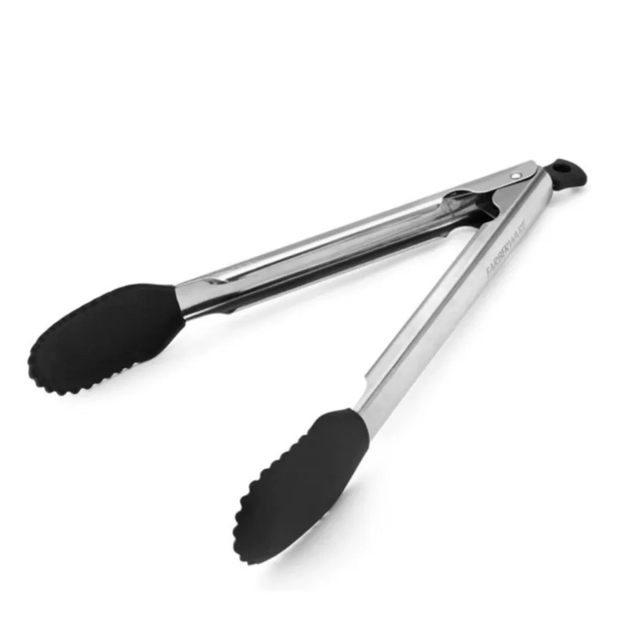 

11-inch Silicone Tip Locking Food Tongs in Black and Stainless Steel