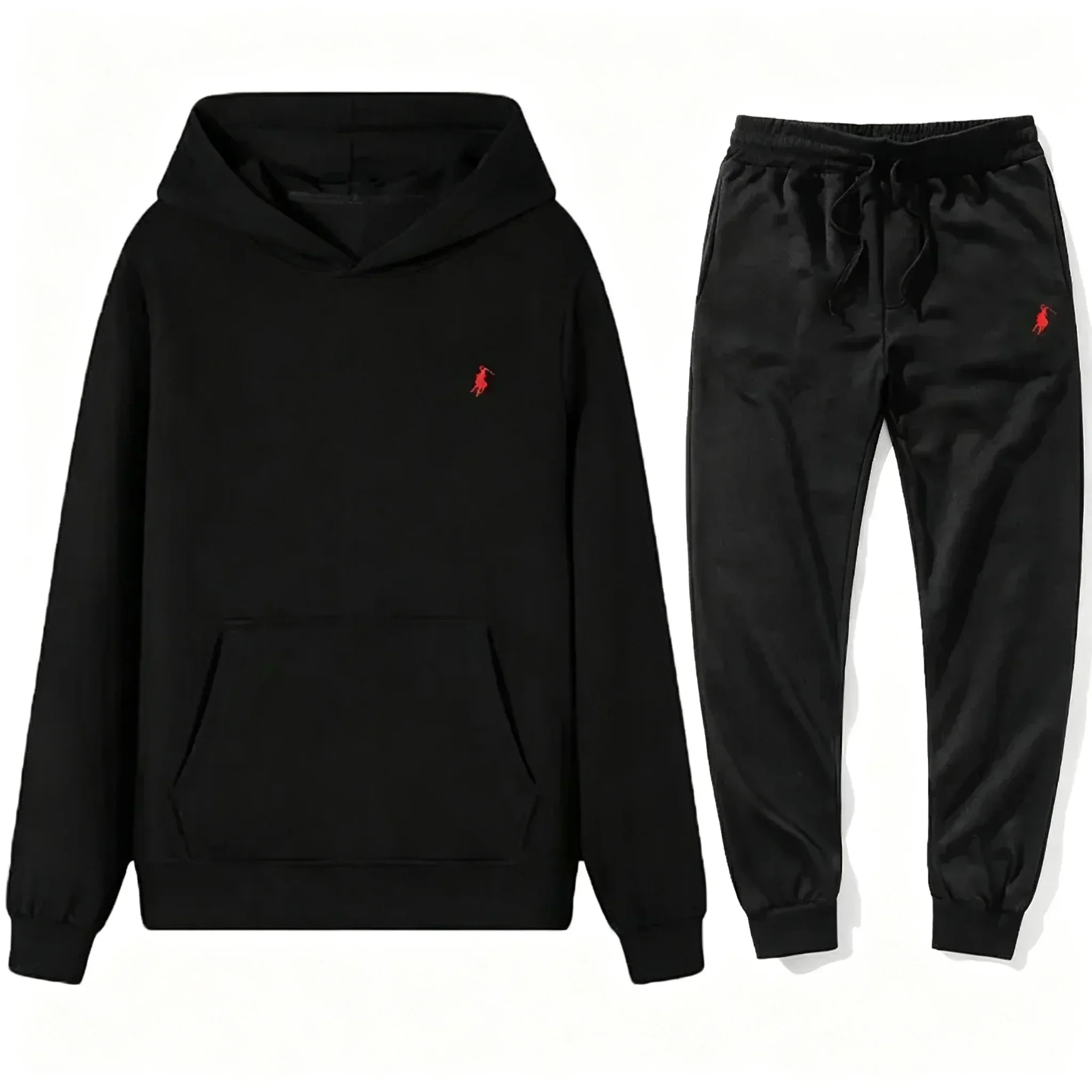 2026 new Autumn Winter New Men Embroidery Horse Sports Set Fashion Outdoor Hoodie Warm Casual Sweatshirt + Jogger Pants 2‑Piece