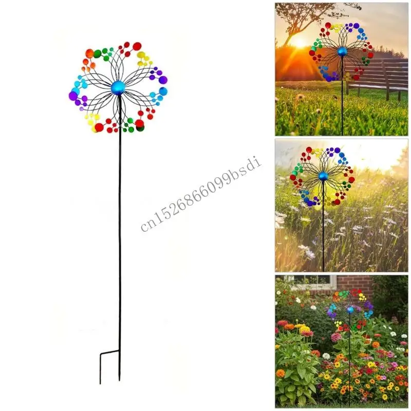

Iron Flower Windmill Toy Garden Spinner for Windmill Yard Garden Balcony Vertical Rainbow Windmill Spinner