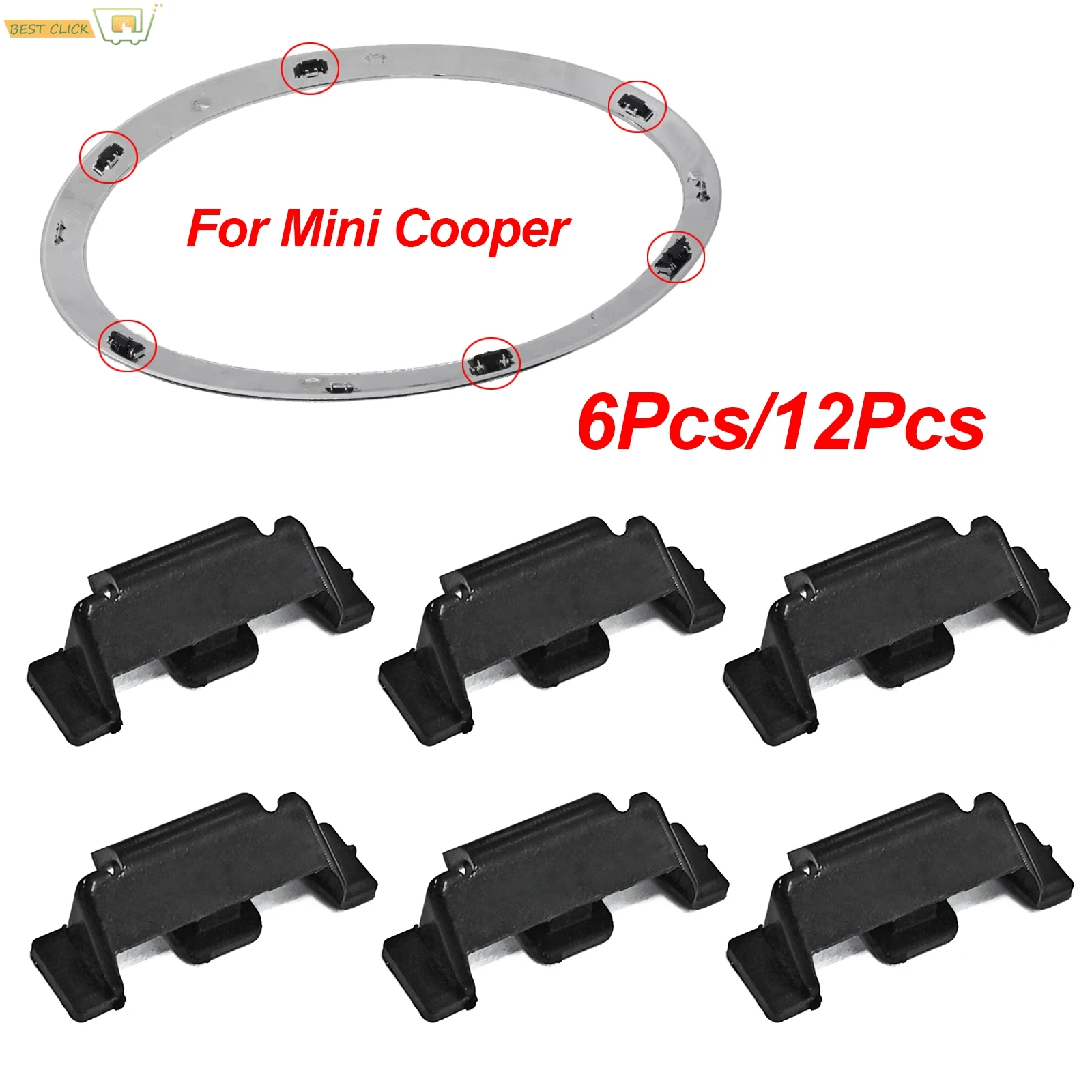 Clips de anillo embellecedor para faros de coche, 6/12 Uds., para Mini Cooper S Countryman Clubman Paceman R55 R56 R57 R58 R59 R60 R61 F54 F55 F56