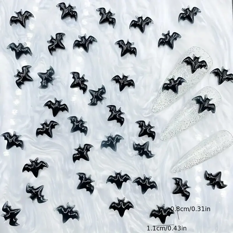 20szt Halloween Nail 3D Bat Nail Charms Ozdoby do paznokci Olśniewające cyrkonie na ciemny manicure Halloween Nail Art Designs Parts