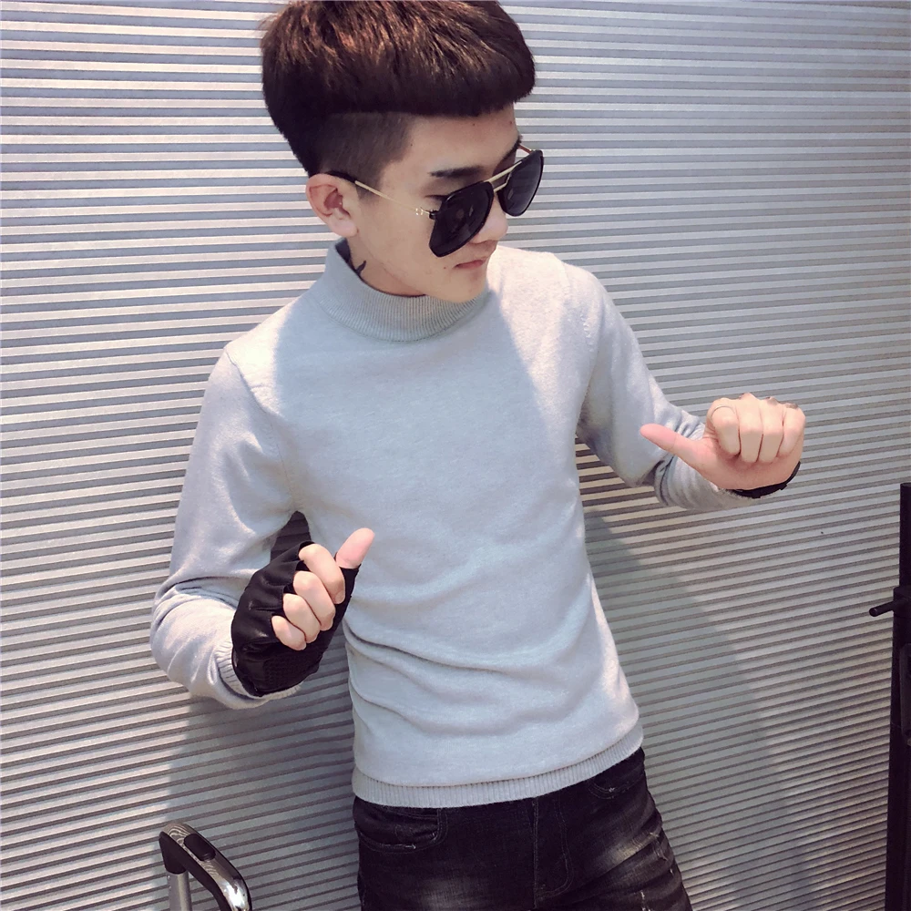 

Slim Fit Men's Knitted Sweater XS Size ort Stature f High Collar Pure Color Fce Inner Casual Autumn Winter Youth Sle