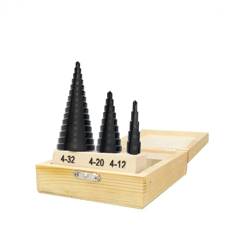 Hexagonal Shank Nitrided High-speed Steel Metric Pagoda Drill Set Hole Opener Straight-slot Stepped Drill Black 3 Sets