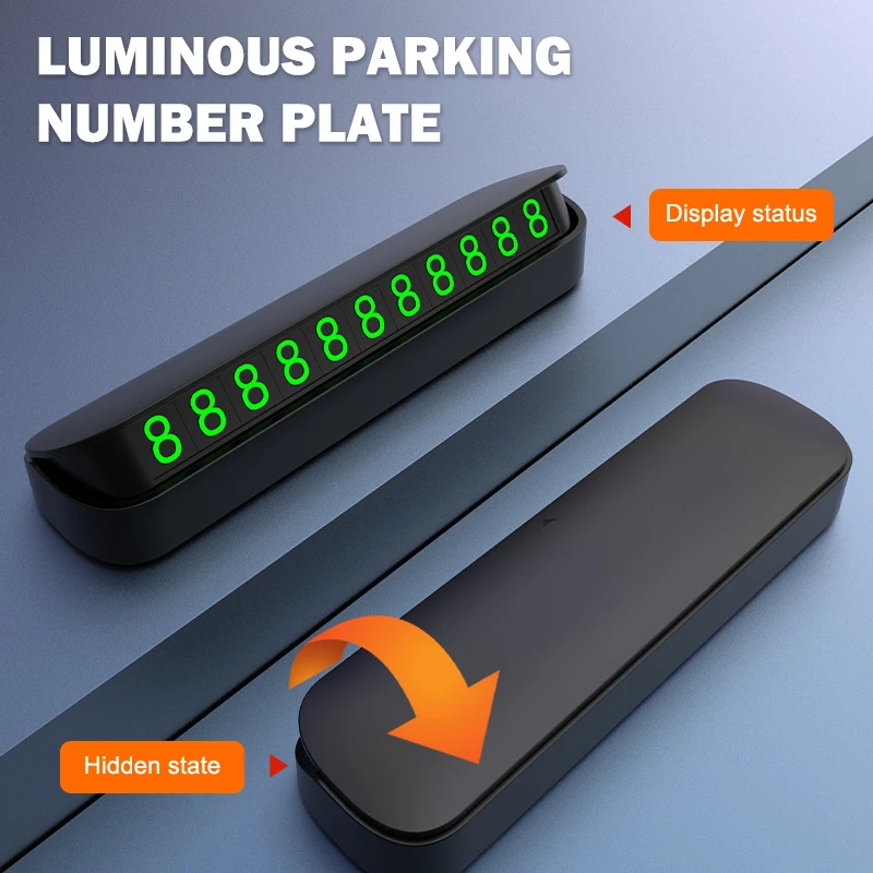 2PCS Car Temporary Parking Number Plate Luminous With 4 Sets Of Numbers Temporary Stop Sign Phone Number Plate Hidden Switch