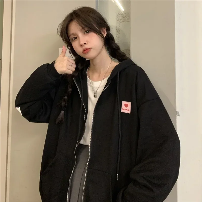 

Spring Hooded Korean Sweatshirt Women's Cardigan Autumn Thin Coat Female Zipper Hoodies Streetwear Y2k Tops Harajuku Clothes