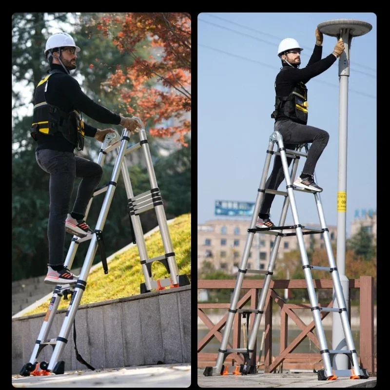 Straight Ladder Telescopic Ladder Aluminum Alloy Herringbone Ladder Bamboo Ladder Folding Ladder Lifting And Widening Pedal