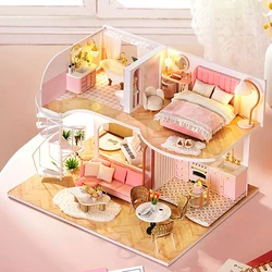 3D Wooden Mini Doll House Assembly Building With Furniture Kit DIY Handmade Duplex Apartment Production Toys Birthday Gifts
